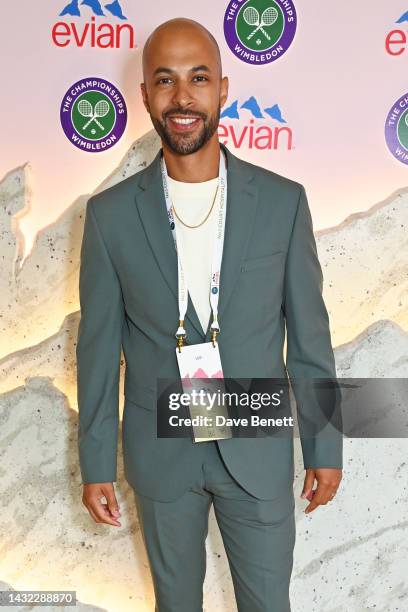 Marvin Humes poses in the evian VIP Suite on day one of Wimbledon 2023 on July 3, 2023 in London, England.