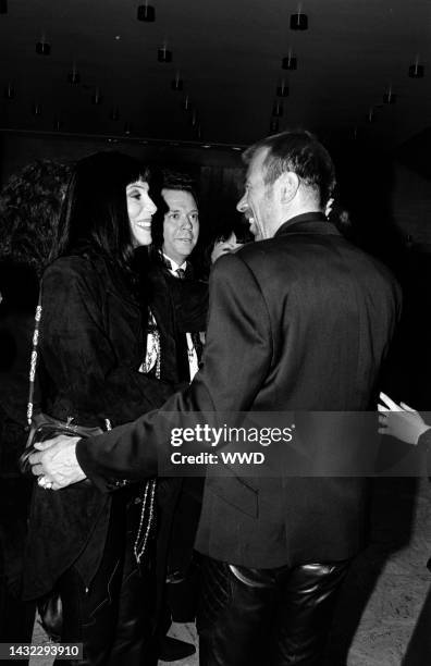 Cher and Thierry Mugler attend a Council of Fashion Designers of America event at Lincoln Center in New York City on February 2, 1993.