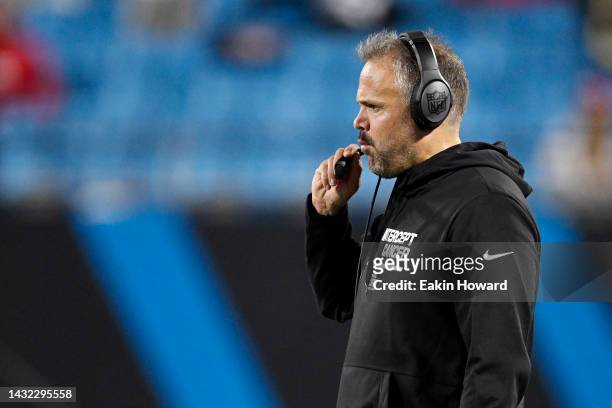 Head coach Matt Rhule of the Carolina Panthers on the sidelines during the second half of the game against the San Francisco 49ers at Bank of America...