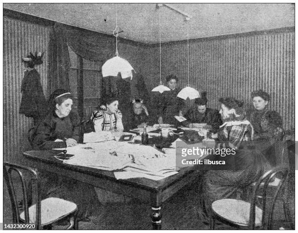 antique image: la fronde (french feminist newspaper), office - editorial woman stock illustrations