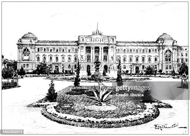 ancient image: diet palace, lemberg - palace garden stock illustrations