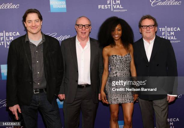 Actor Brendan Fraser, director Terry George, actress Yaya DaCosta and actor Colm Meaney walk the red carpet at the "Whole Lotta Sole" Premiere the...