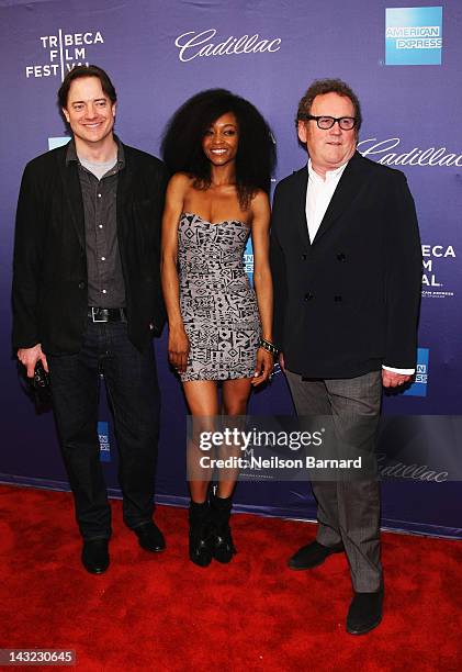 Actors Brendan Fraser, Yaya DaCosta and Colm Meaney walk the red carpet at the "Whole Lotta Sole" Premiere the 2012 Tribeca Film Festival at the...