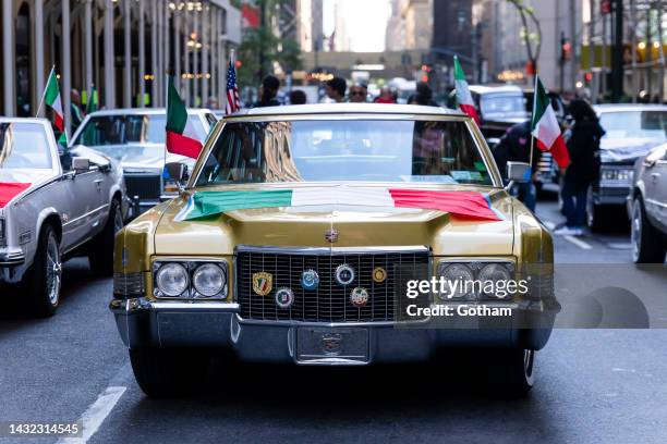 Classic car seen during the Columbus Day Parade in Midtown on October 10, 2022 in New York City.