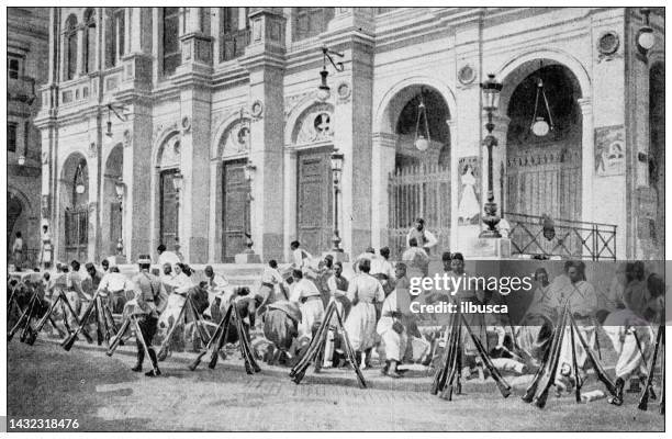 antique image: protest and riots in algiers - algerian war stock illustrations