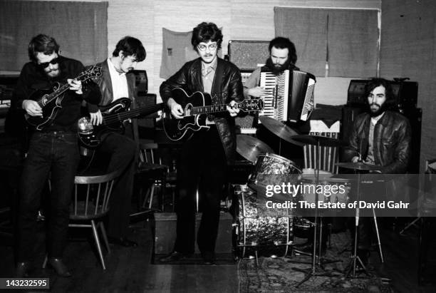 The Band rehearse in December 1969 in Woodstock, New York.