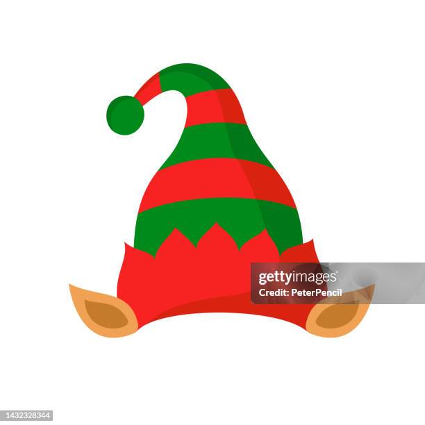 bildbanksillustrationer, clip art samt tecknat material och ikoner med cartoon christmas elf hat. vector isolated stock illustration - humor stock illustrations