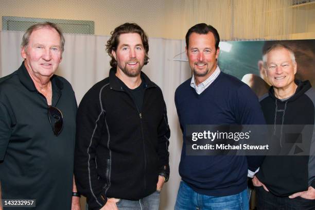 Former MLB player Charlie Hough, New York Mets pitcher R.A. Dickey, former MLB player Tim Wakefield and former MLB player Jim Bouton attend the...