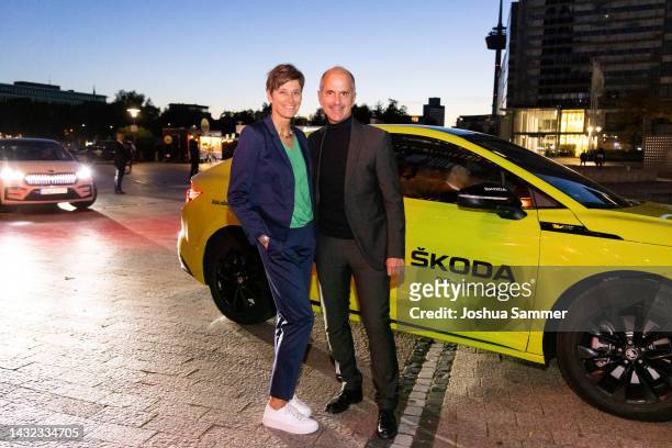 Gisi Herbst and Christoph Maria Herbst attend the premiere of Constantin Film's "Der Nachname" at Cinedom on October 09, 2022 in Cologne, Germany.