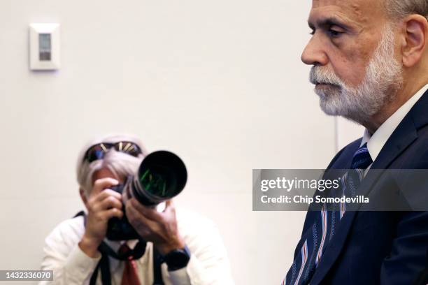 Former Federal Reserve Chair Ben Bernanke attends a news conference at the Brookings Institution after it was announced that he and two other...