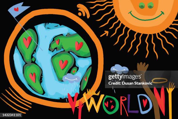 global love, peace and equality - lights from space stock illustrations