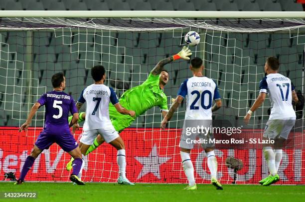 Ivan Provedel of SS Lazio dives for the ball during the Serie A match between ACF Fiorentina and SS Lazio at Stadio Artemio Franchi on October 10,...