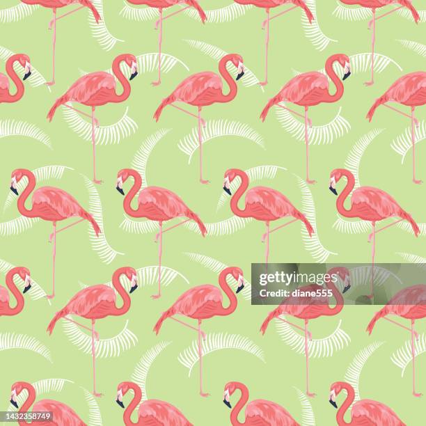 flamingos seamless pattern background - flamingo vector stock illustrations