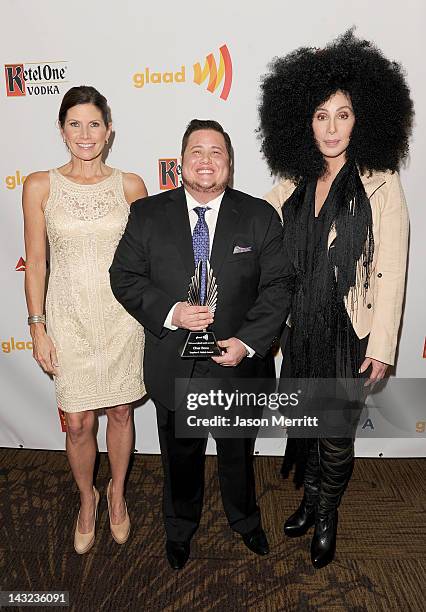 Rep. Mary Bono Mack, Chaz Bono and Cher backstage at the 23rd Annual GLAAD Media Awards presented by Ketel One and Wells Fargo held at Westin...
