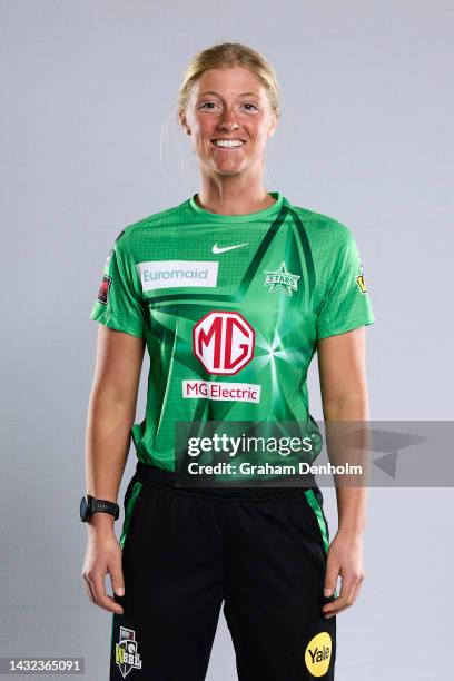 Sophie Day of the Stars poses during the Melbourne Stars Women's Big Bash League headshots session at CitiPower Centre on October 10, 2022 in...