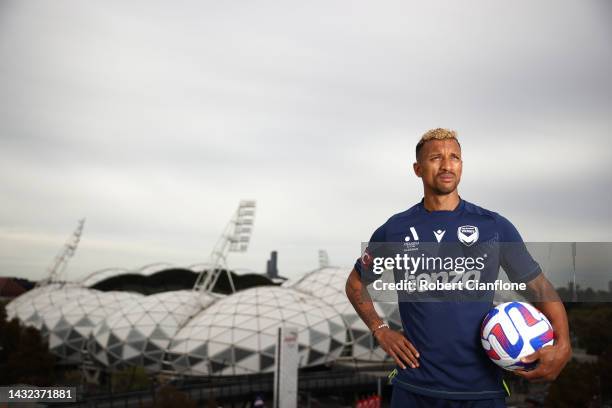 Luis Nani of MelbourneVictory poses during a Melbourne Victory A-League media opportunity at John Cain Arena on October 11, 2022 in Melbourne,...