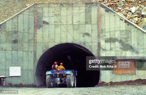 Mining vehicles enter the 1500-feet underground mine at Newmont Gold Company Deep Star Mine, June 5, 1997 in Elko, Nevada.