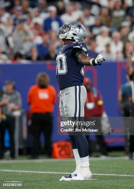 DeMarcus Lawrence of the Dallas Cowboys in action against the New York Giants at MetLife Stadium on September 26, 2022 in East Rutherford, New...