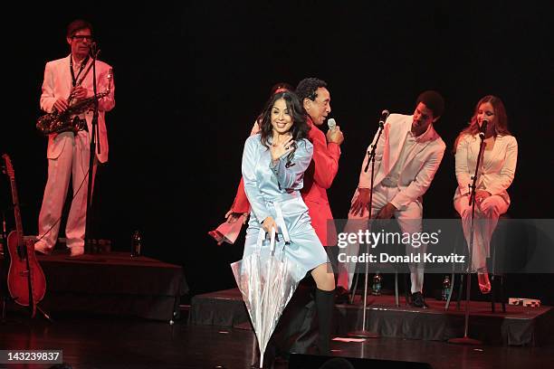 Smokey Robinson and the backup band and dancers performs at Caesars Circus Maximus Theater on April 21, 2012 in Atlantic City, New Jersey.