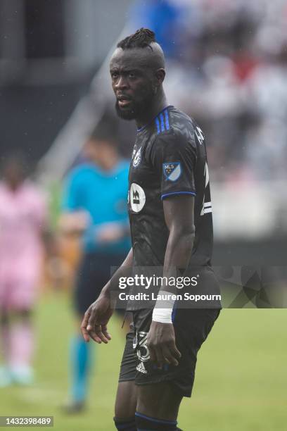 October 9: Kei Kamara of CF Montréal looks on against Inter Miami CF at DRV PNK Stadium on October 9, 2022 in Fort Lauderdale, Florida.