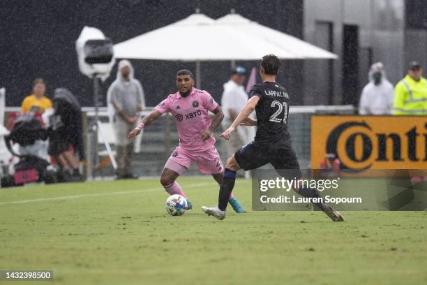 October 9: Gregore of Inter Miami CF controls the ball against Lassi Lappalainen of CF Montréal at DRV PNK Stadium on October 9, 2022 in Fort...