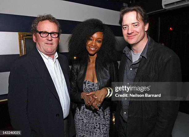 Actors Colm Meaney, Yaya DaCosta and Brendan Fraser attend the Tribeca Film Festival 2012 After-Party for "Whole Lotta Sole" at Anchor Bar on April...