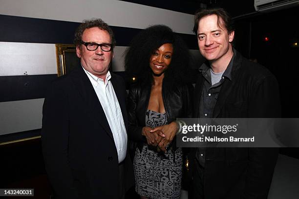 Actors Colm Meaney, Yaya DaCosta and Brendan Fraser attend the Tribeca Film Festival 2012 After-Party for "Whole Lotta Sole" at Anchor Bar on April...