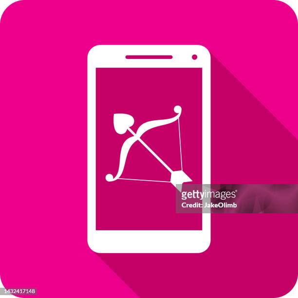 ilustraciones, imágenes clip art, dibujos animados e iconos de stock de cupid's bow smartphone icon silueta - arrow bow and arrow