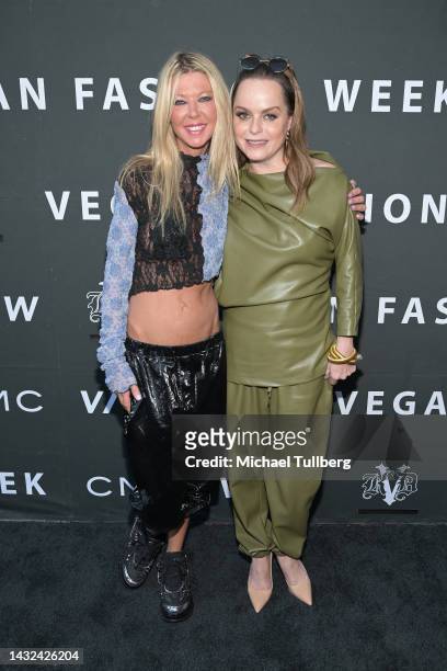 Tara Reid and Taryn Manning attend the Vegan Fashion Week opening night fashion show and cocktail party at California Market Center on October 10,...