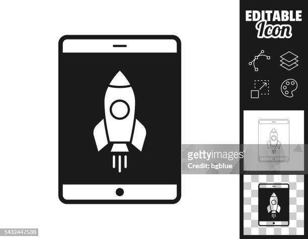 tablet pc with rocket. icon for design. easily editable - missile stock illustrations