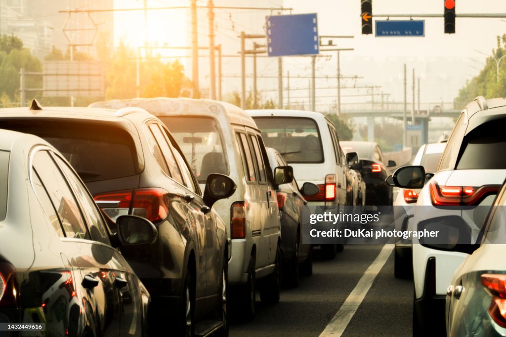 Traffic jam at road