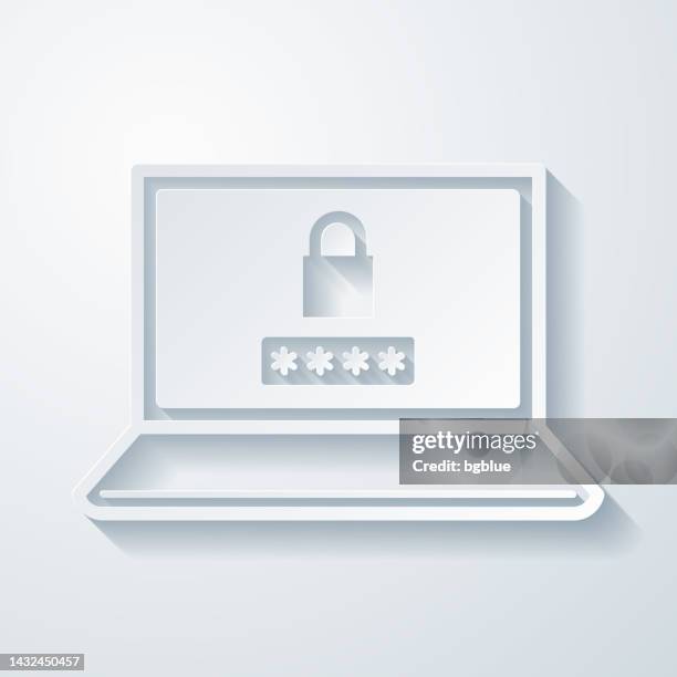 laptop with password. icon with paper cut effect on blank background - computer screen log in stock illustrations
