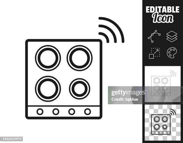 intelligentes kochfeld. icon für design. leicht editierbar - gasflamme stock-grafiken, -clipart, -cartoons und -symbole