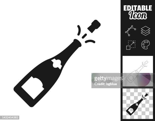 ilustraciones, imágenes clip art, dibujos animados e iconos de stock de explosión de champán. icono para el diseño. fácilmente editable - champagne cork