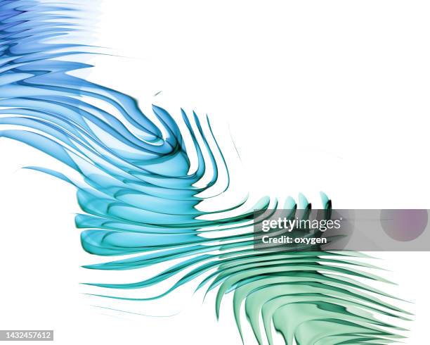abstract swirl striped water wave green blue magical neon transparent ribbon lines on whitek background. energy streams - organismo-vivo fotografías e imágenes de stock