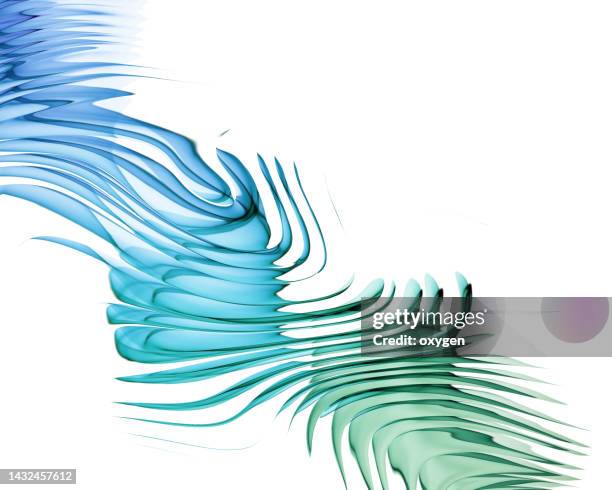 abstract swirl striped water wave green blue magical neon transparent ribbon lines on whitek background. energy streams - green wave pattern stock pictures, royalty-free photos & images