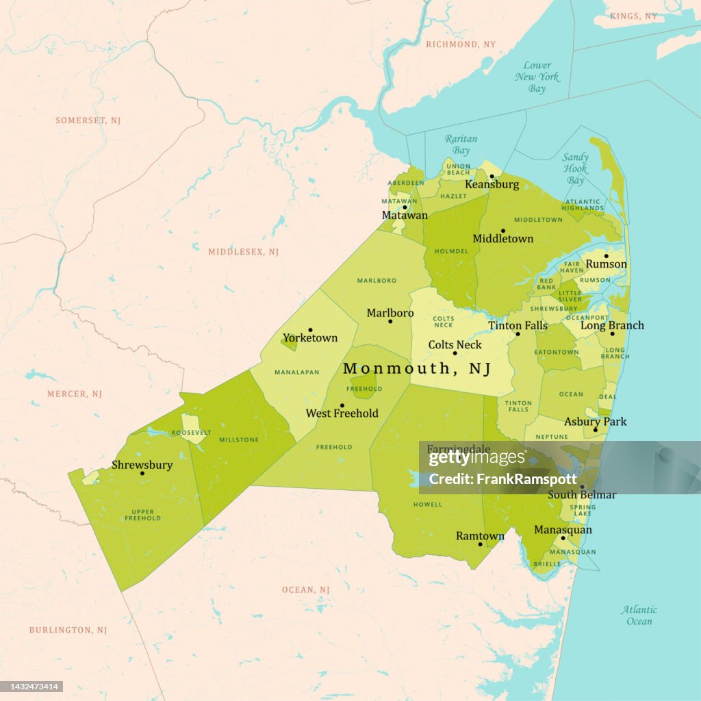 NJ Monmouth County Vector Map Green