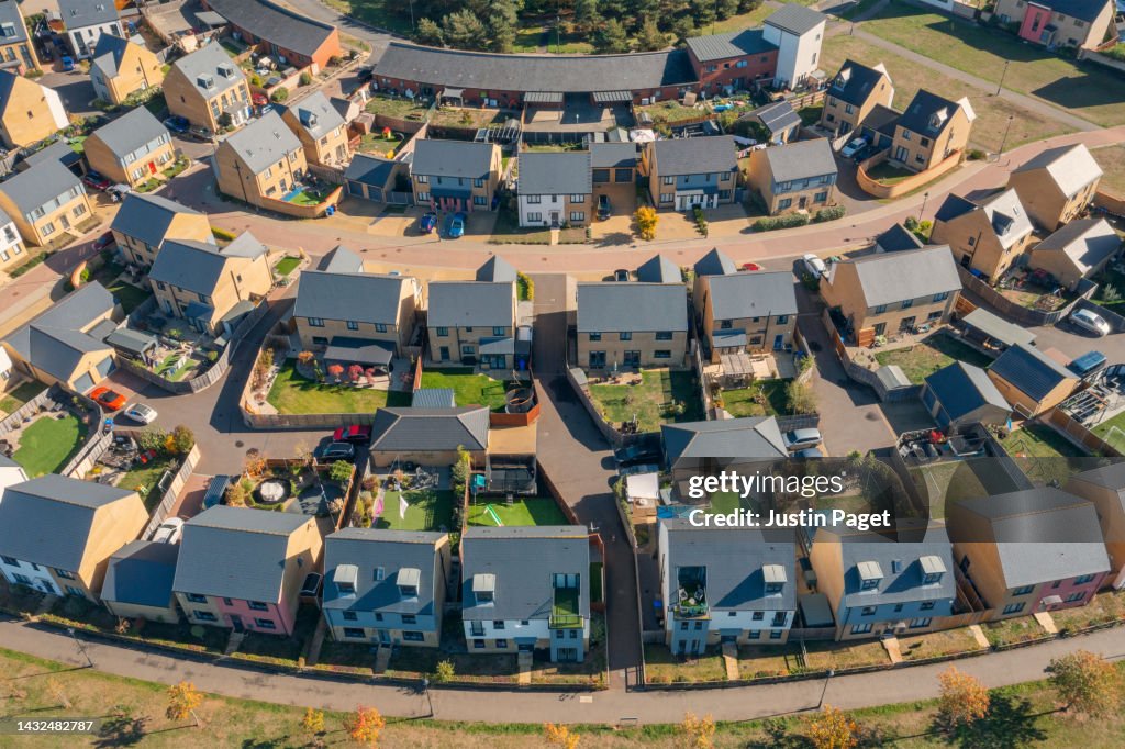Drone view of a new housing development