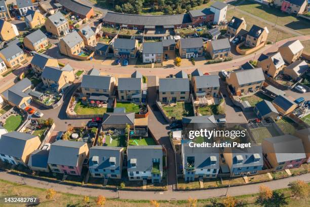 drone view of a new housing development - housing development fotografías e imágenes de stock