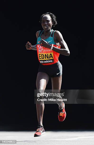 2nd placed Edna Kiplagat of Kenya in action during the Virgin London Marathon 2012 on April 22, 2012 in London, England.