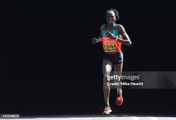 2nd placed Edna Kiplagat of Kenya in action during the Virgin London Marathon 2012 on April 22, 2012 in London, England.