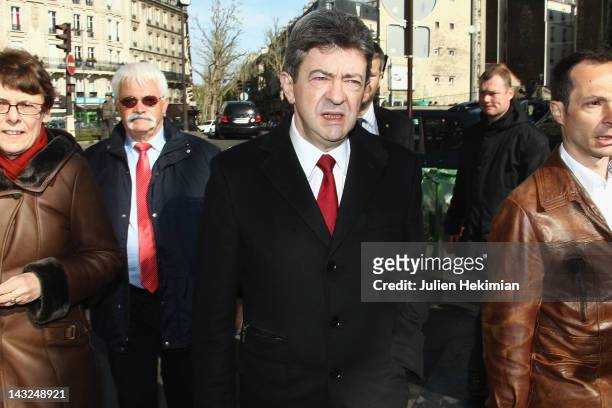 Front de Gauche candidate Jean-Luc Melenchon arrives to cast his vote during the first round of the 2012 French Presidential election on April 22,...