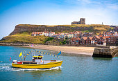 Whitby skyline and river Esk UK in Scarborough Borough Concil of England