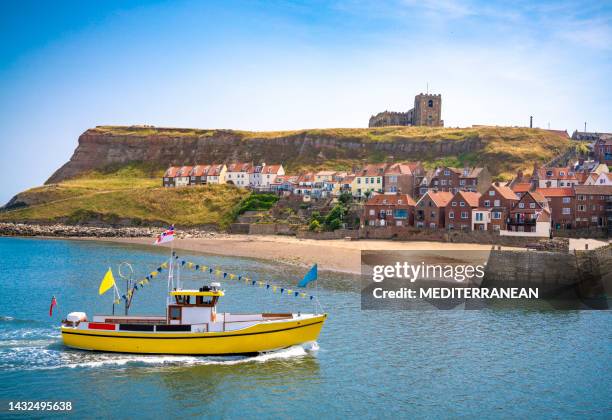 whitby skyline and river esk uk in scarborough borough concil of england - uk beach stock pictures, royalty-free photos & images