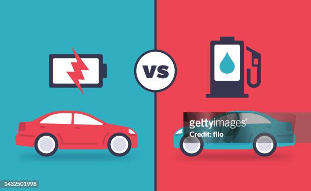 electric vs gas auto vehicle concept - fossil fuel stock illustrations