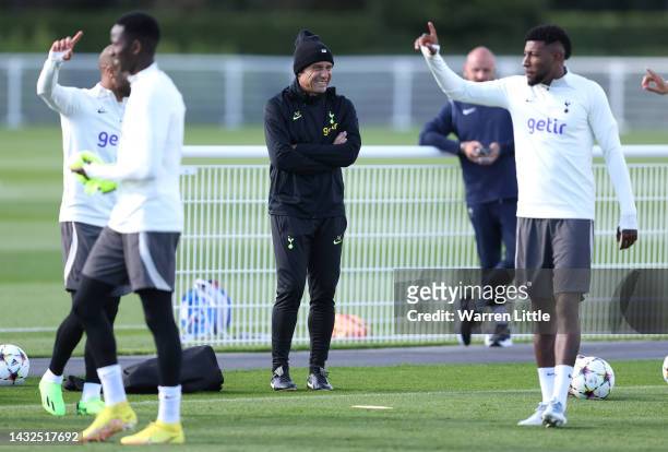 Antonio Conte, head coach of Tottenham Hotspur looks on during the Tottenham Hotspur training session ahead of their UEFA Champions League group D...