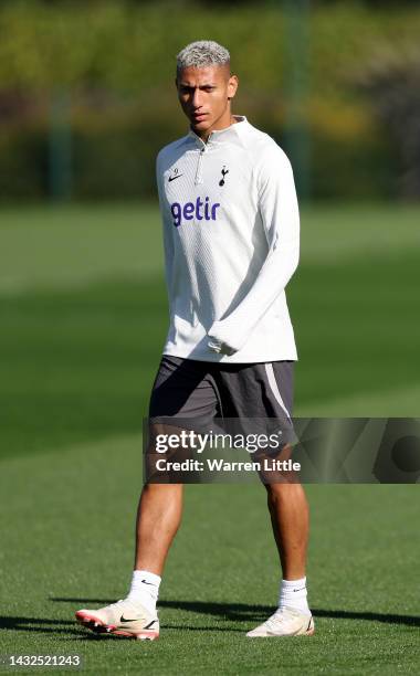 Richarlison of Tottenham Hotspur takes part in a training session ahead of their UEFA Champions League group D match against Eintracht Frankfurt at...