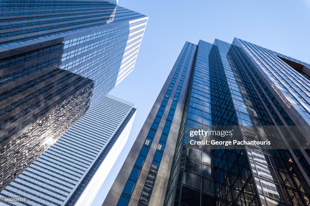 Low angle view of skyscrapers in the financial district of Toronto, Canada