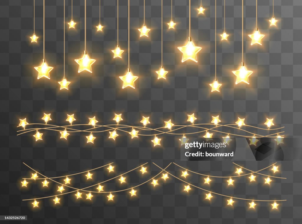 Weihnachtsbeleuchtung auf transparentem Hintergrund.