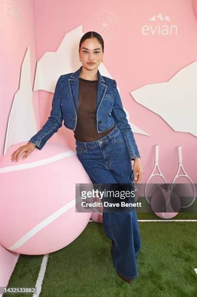 Shanina Shaik poses in the evian VIP Suite on day one of Wimbledon 2023 on July 3, 2023 in London, England.